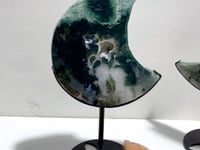 2 Pieces Large Moss Agate Moon Carving With Stand