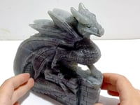 Unique Purple Labradorite Flying Dragon Castle Carving