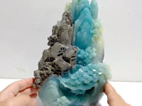 Beautiful Caribbean Calcite Mixed Pyrite Landscape Pavilion Carving