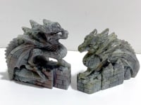 2 Pieces Labradorite Flying Dragon Castle Carving
