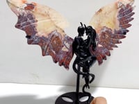 Morocco Agate Demon And Angel Wing Carving With Stand