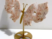 Beautiful Geode Druzy Sakura Flower Agate Butterfly Wing With Stand