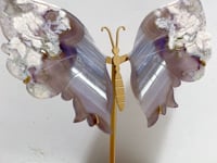 Beautiful Black Sakura Flower Agate Butterfly Wing Carving With Stand