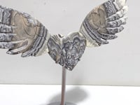 Gray Lace Agate Heart Wing Carving With Stand
