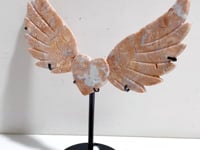 Pink Agate Heart Wing Carving With Stand