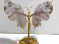 Beautiful Green Sakura Flower Agate Butterfly Wing Carving With Stand