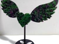 Ruby Zoisite Heart Wing Carving With Stand
