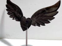 Silver Sheen Obsidian Heart Wing Carving With Stand