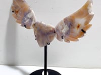 Unique Sakura Flower Agate Heart Wing Carving With Stand