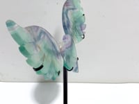 Unique Fluorite Heart Wing Carving With Stand