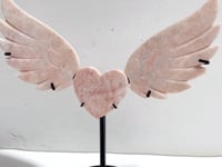 Pink Opal Heart Wing Carving With Stand