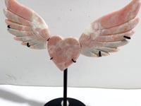 Pink Opal Heart Wing Carving With Stand