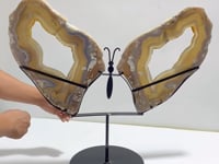 Very Large Beautiful Geode Druzy Sakura Flower Agate Butterfly Wing Carving With Stand #1 (Sea Freight Only)