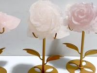 3 Pieces Beautiful Rose Quartz Flower Carving With Stand