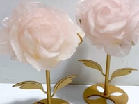 2 Pieces Rose Quartz Flower Carving With Stand