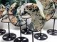 7 Pieces Large Geode Green & Pink Moss Agate Moon Carving With Stand