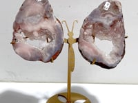 Geode Pink Amethyst Slab Butterfly Wing Carving With Stand