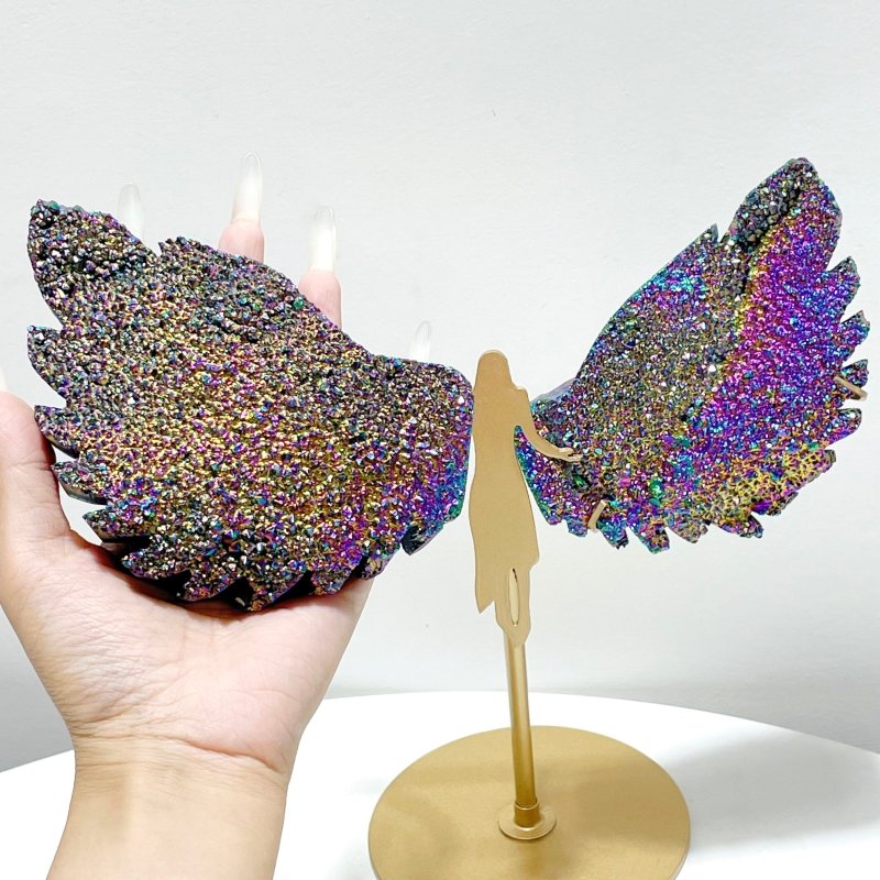 Purple Aura Quartz Cluster Angel Wing Carving With Stand - Wholesale Crystals