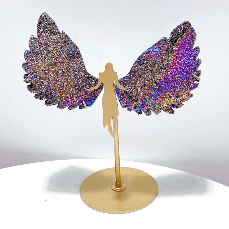 Purple Aura Quartz Cluster Angel Wing Carving With Stand - Wholesale Crystals