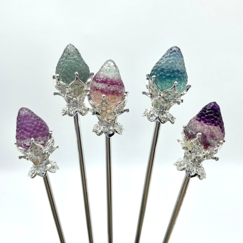 Rainbow Fluorite Fruit Hairpin Carving Wholesale - Wholesale Crystals