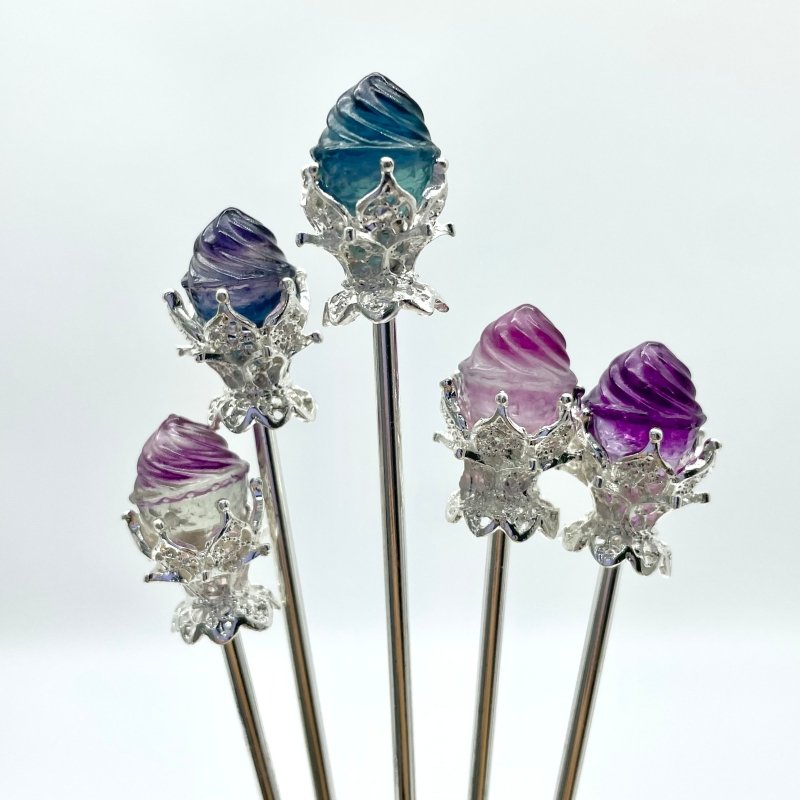 Rainbow Fluorite Fruit Hairpin Carving Wholesale - Wholesale Crystals