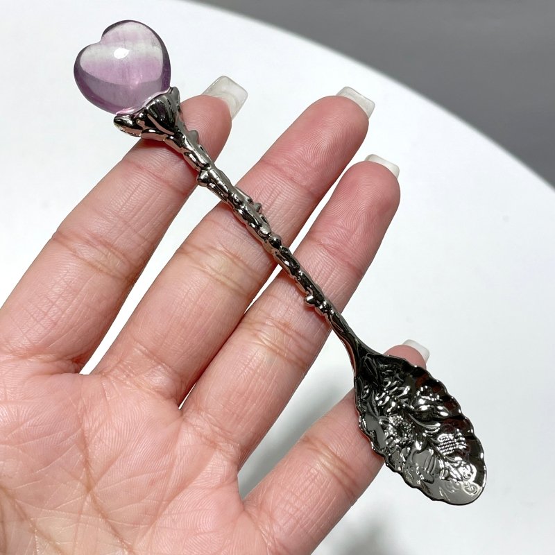 Rainbow Fluorite Heart Silver Coffee Spoon Wholesale - Wholesale Crystals