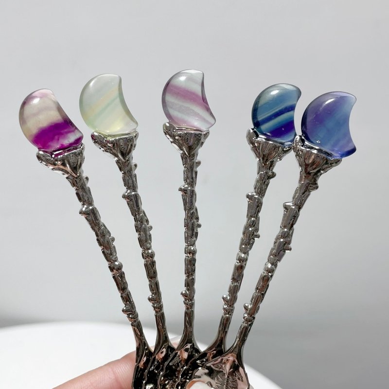 Rainbow Fluorite Moon Silver Coffee Spoon Wholesale - Wholesale Crystals