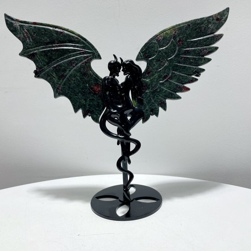 Red Garnet Demon And Angel Wing Carving With Stand - Wholesale Crystals