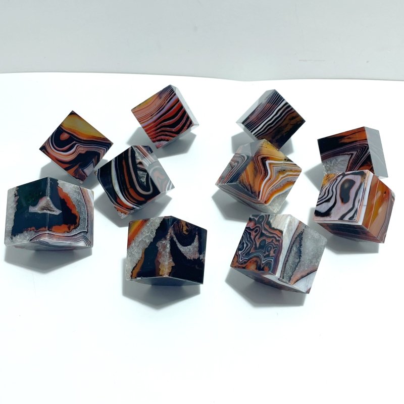 Red&Black Stripe Agate Mixed Quartz Standable Cube Wholesale - Wholesale Crystals