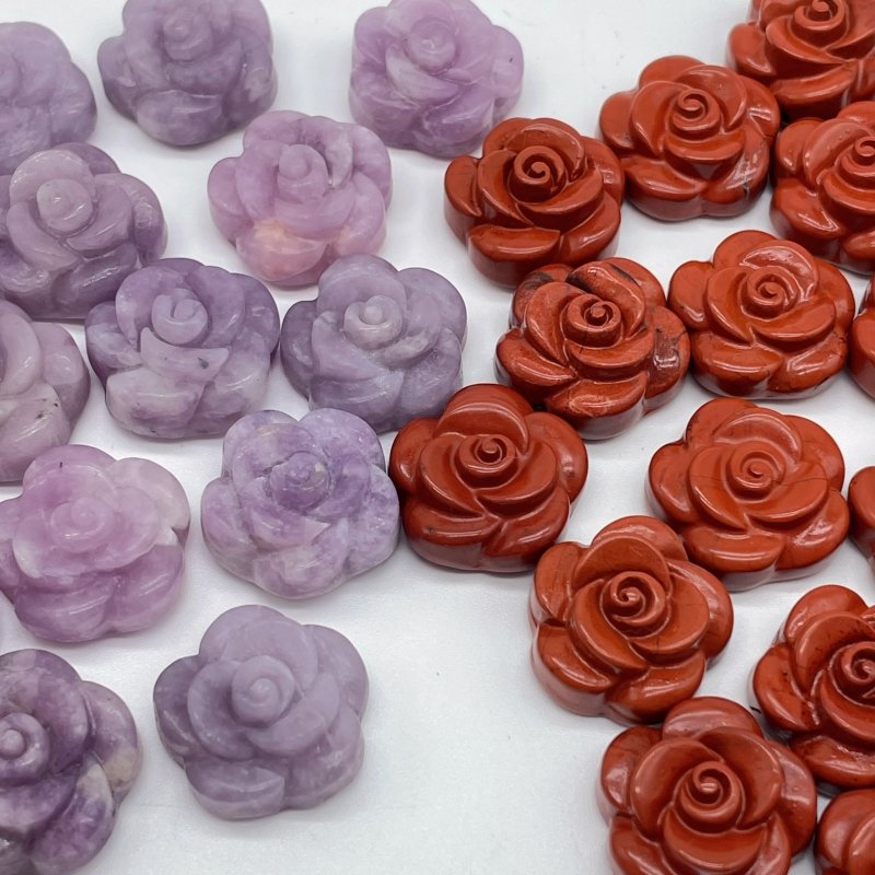 Rose Flower Carving Red Jasper and Lepidolite - Wholesale Crystals