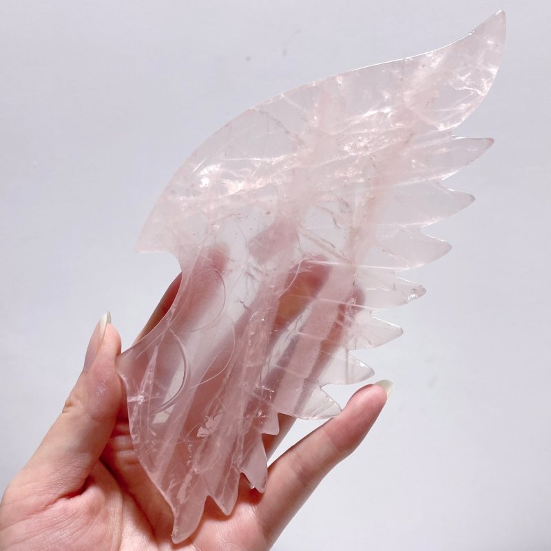 Rose Quartz Demon And Angel Wing Carving With Stand - Wholesale Crystals