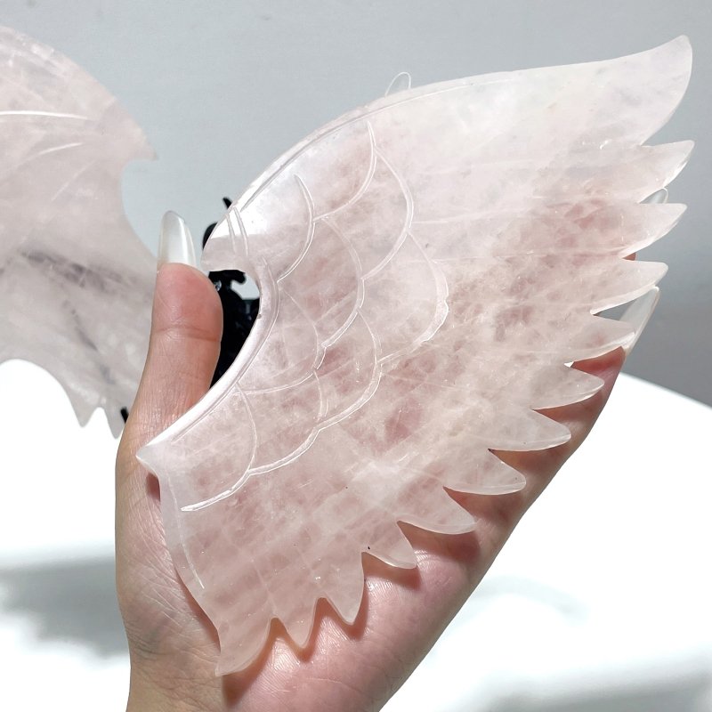 Rose Quartz Demon And Angel Wing Carving With Stand - Wholesale Crystals