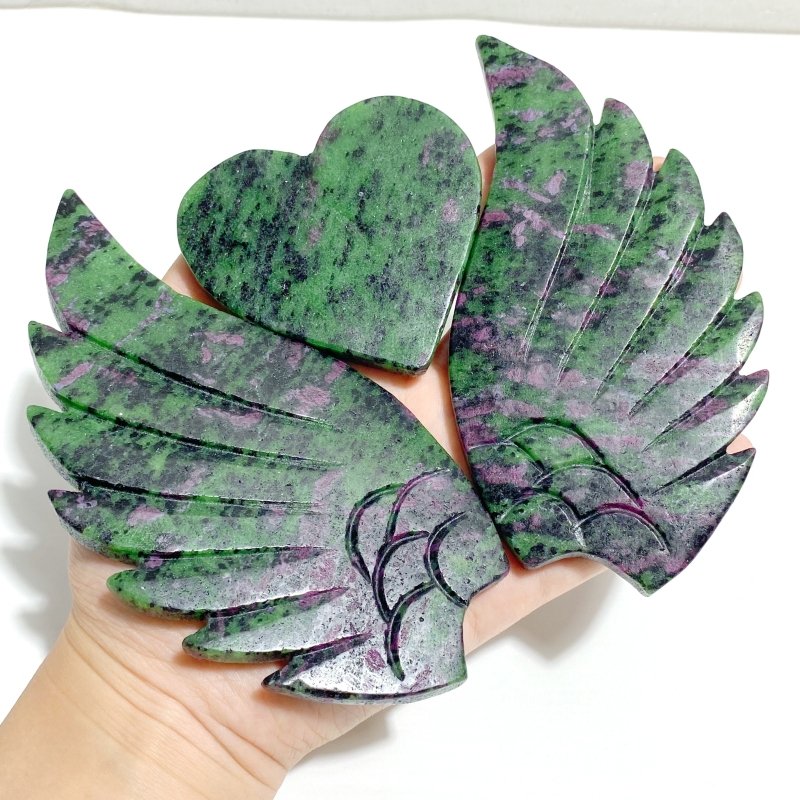 Ruby Zoisite Heart Wing Carving With Stand -Wholesale Crystals