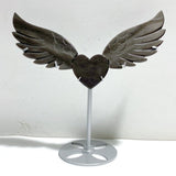 Silver Sheen Obsidian Heart Wing Carving With Stand -Wholesale Crystals