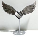 Silver Sheen Obsidian Heart Wing Carving With Stand -Wholesale Crystals