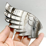 Silver Sheen Obsidian Heart Wing Carving With Stand -Wholesale Crystals