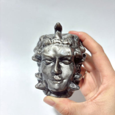 Silver Sheen Obsidian Medusa Carving Wholesale - Wholesale Crystals
