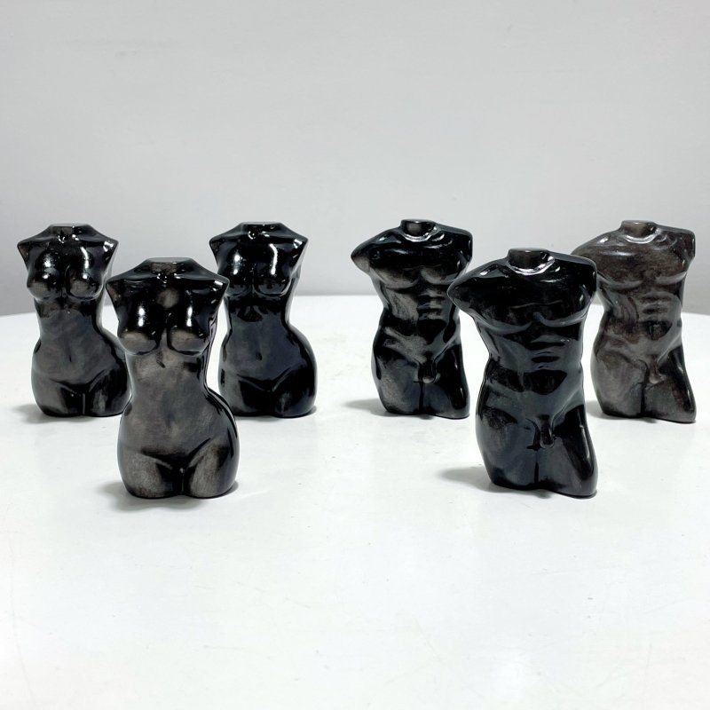 Silver Sheen Obsidian Men And Women Model Body Goddess Carving Wholesale - Wholesale Crystals