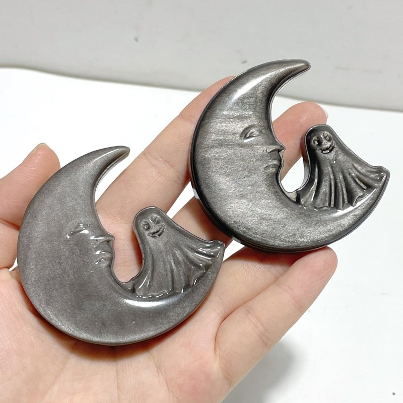 Silver Sheen Obsidian Moon Ghost Carving Wholesale - Wholesale Crystals
