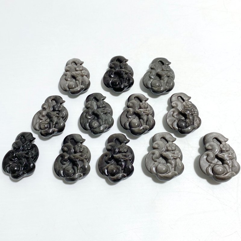 Silver Sheen Obsidian Nine-tailed Fox Carving Wholesale -Wholesale Crystals