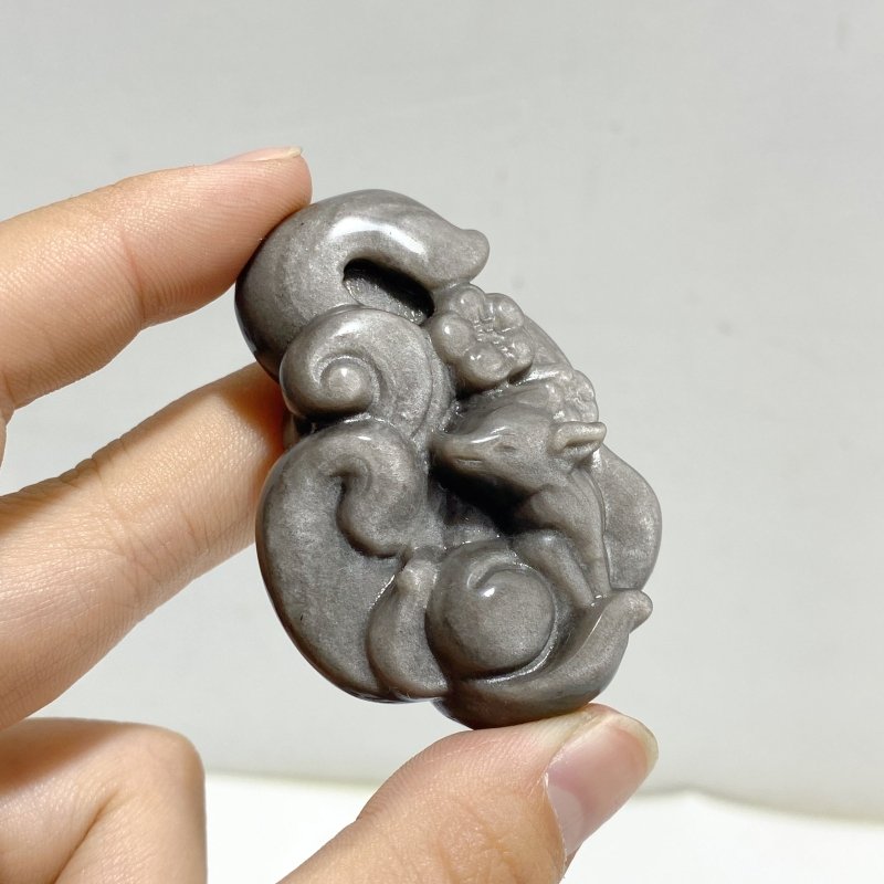 Silver Sheen Obsidian Nine-tailed Fox Carving Wholesale -Wholesale Crystals