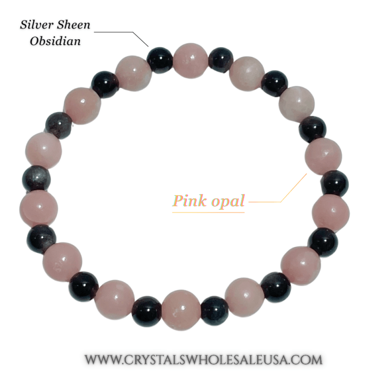 Silver Sheen Obsidian Pink Opal DIY Bracelet Wholesale Original Design - Wholesale Crystals