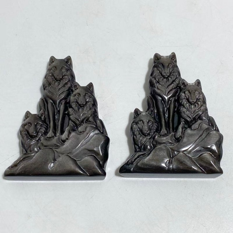 Silver Sheen Obsidian Wolf Carving Wholesale -Wholesale Crystals