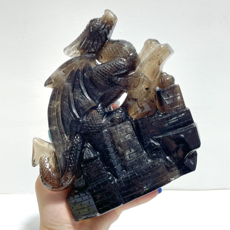 Smoky Quartz Flying Dragon Castle Carving - Wholesale Crystals