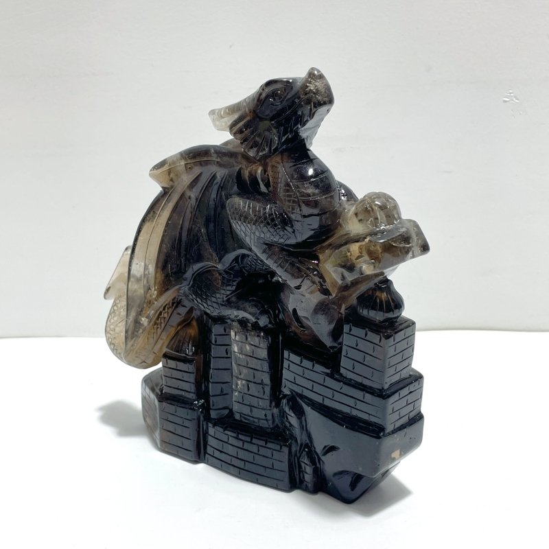 Smoky Quartz Flying Dragon Castle Carving - Wholesale Crystals