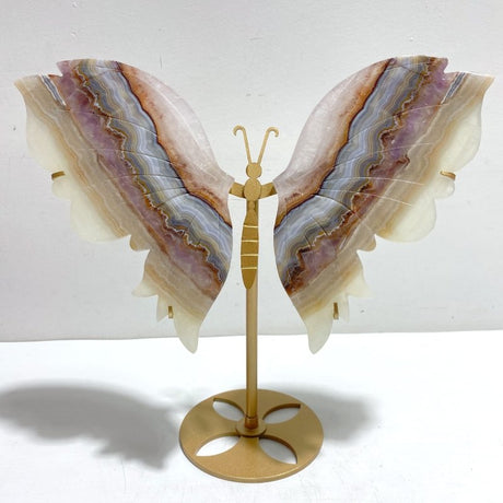Stripe Agate Mixed Amethyst Butterfly Wing Carving With Stand - Wholesale Crystals