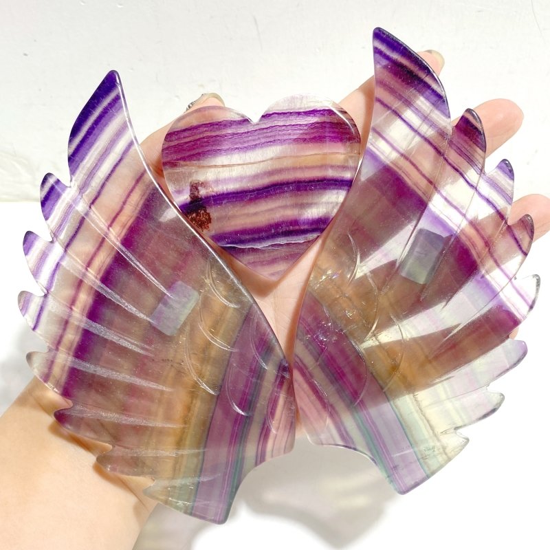 Symmetrical Fluorite Heart Wing Carving With Stand -Wholesale Crystals