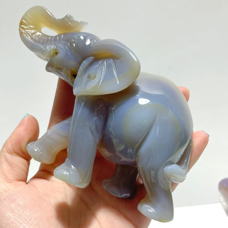 Unique 2 pieces Geode Agate Druzy Elephant Carving - Wholesale Crystals