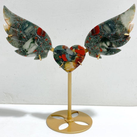 Unique Africa Blood Stone Heart Wing Carving With Stand -Wholesale Crystals