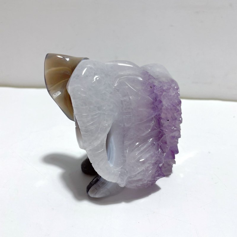 Unique Amethyst Mixed Geode Agate Druzy Elephant Animal Carving A08 - Wholesale Crystals